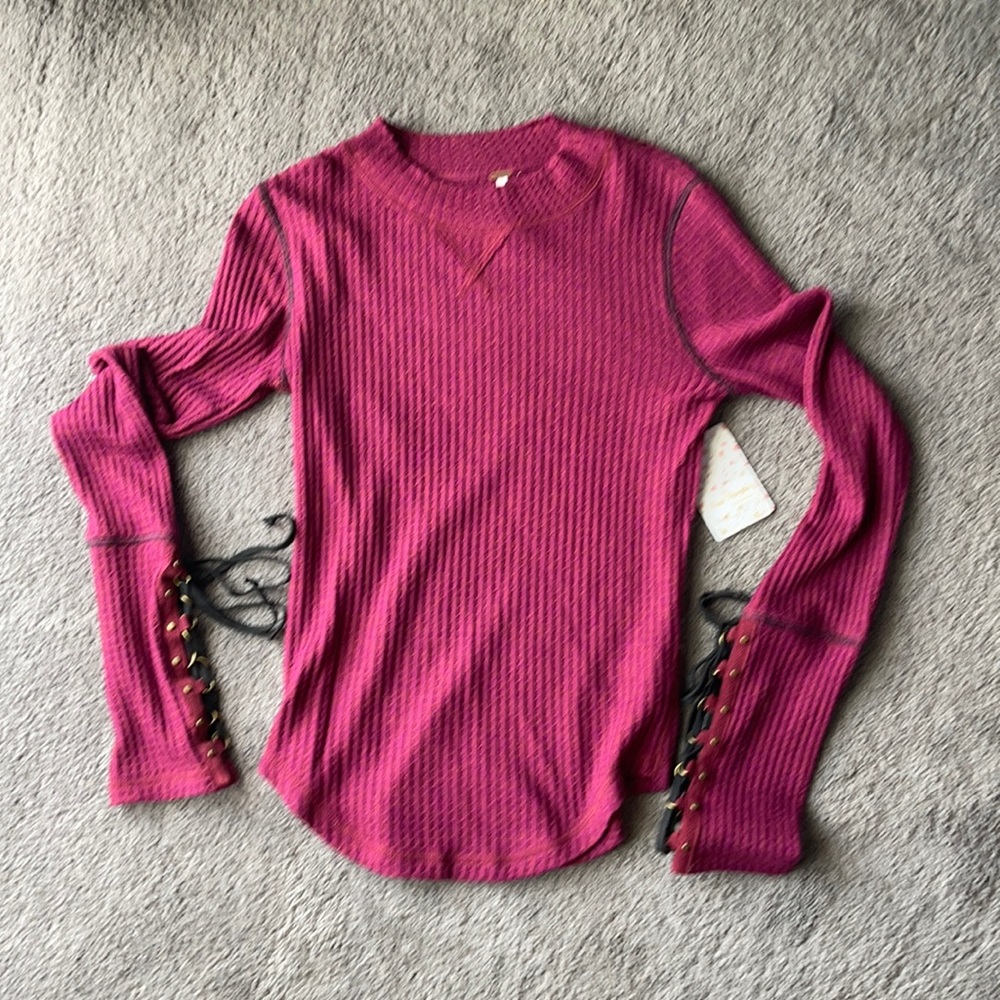 COPY - Maroon Free People thermal shirt w/lace up…
